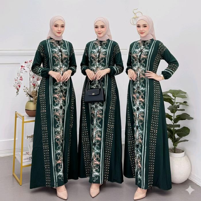 GAMIS Twill Rayon premium Muslim Nyaman Cantik Wanita Motif Salur Jepang Midi Linen Kancing Kantong 