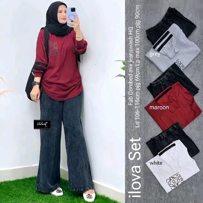 Valent Ilova Set Kaos Combed HQ & Celana Jeanswash Premium Tampil Sporty dan Stylish untuk Kegiatan