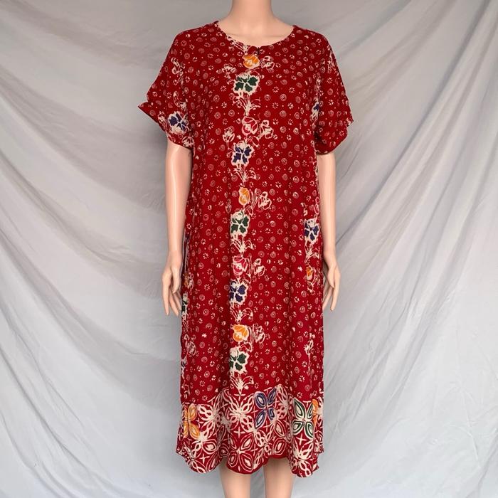 Daster Batik Cap Pekalongan Ld 120 Pb 115 Busui Zipper HSM Batik Cap Pekalongan dengan Desain Bunga 