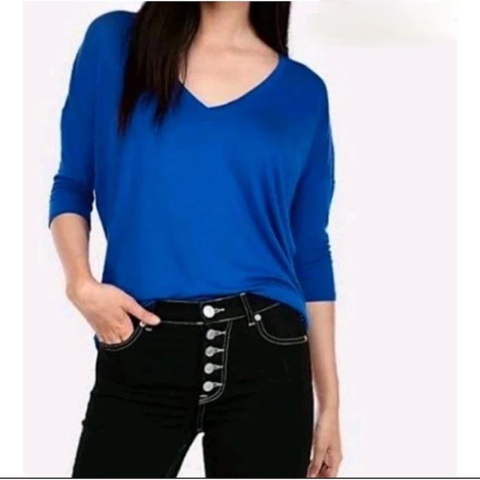 blouse branded v neck royal blue