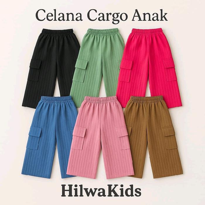HR98 Kulot Cargo Anak Terlaris Bahan Dior Knit Celana Knit Cargo Anak Celana Panjang Anak Perempuan