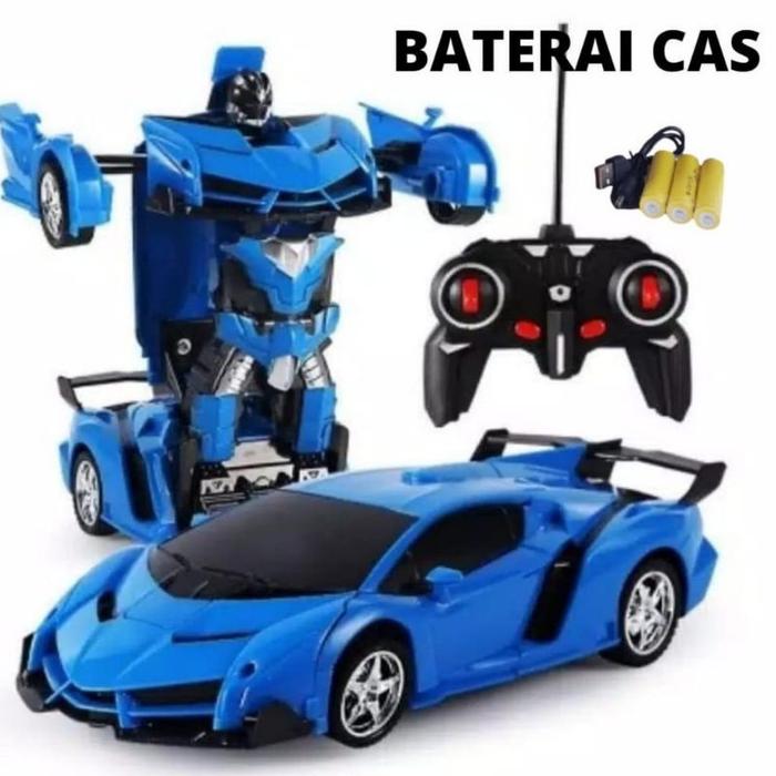 Mainan Mobil Robot Transformer Remote Control Biru Merah