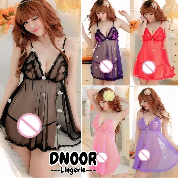 DNOOR Lingerie Baju Tidur Dinas Wanita Renda Transparan Motif Bunga – Dress Lace Tipis Model Baby Do