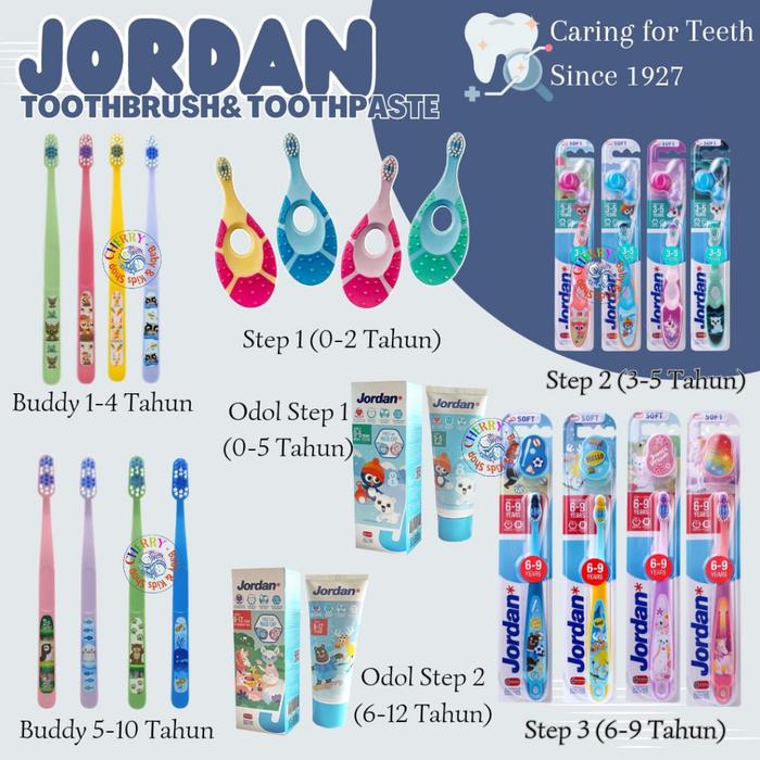 Ready Jordan Sikat Gigi & Pasta Gigi / Sikat Gigi Buddy 1-4 Tahun 5-10 Tahun / Sikat Gigi Step 1 2 3