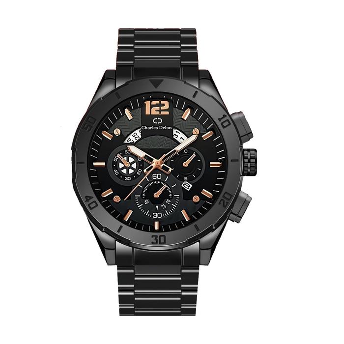 Jam Tangan Rantai Sport Tanggal Charles Delon Original 6002GC Analog Analog Tahan air Kemewahan Blac