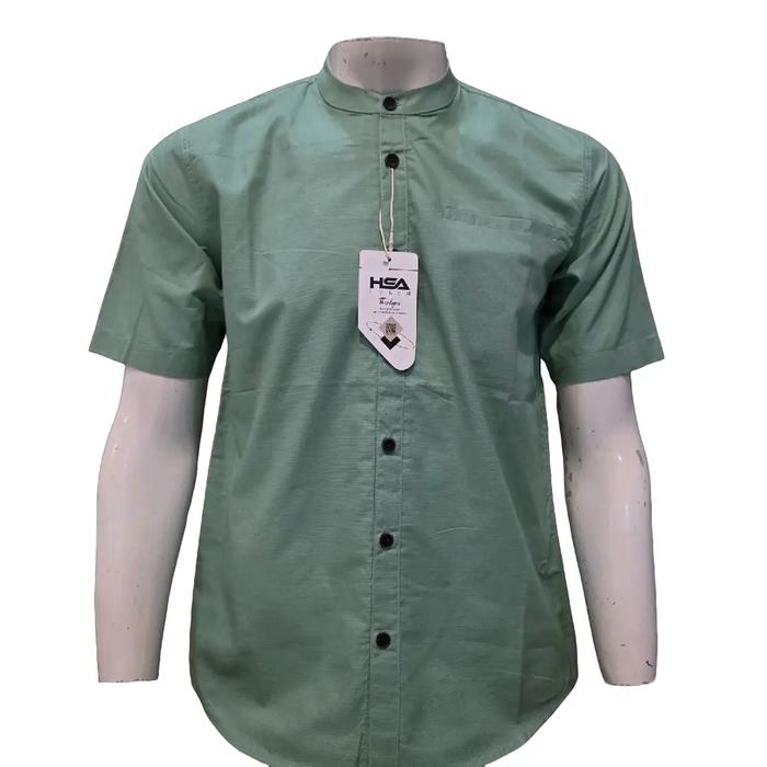Kemeja Koko Pria HSA Hulem Katun Premium – Baju Muslim Hitam Elegan Lengan Pendek Hijau Mint Dewasa 