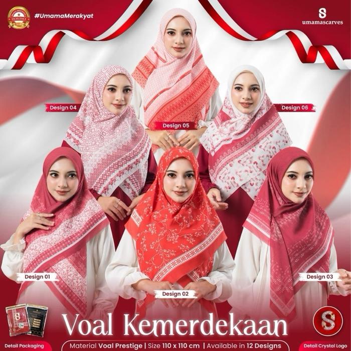 Umama Scarves - Jilbab Merah Putih Voal Motif Kemerdekaan
