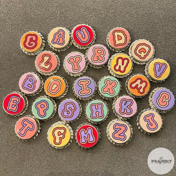 Fragsky Bros Pin Tutup Botol Bros Ukuran 30mm Gambar Abjad Huruf Alfabet Inisial Meleyot Aesthetic K