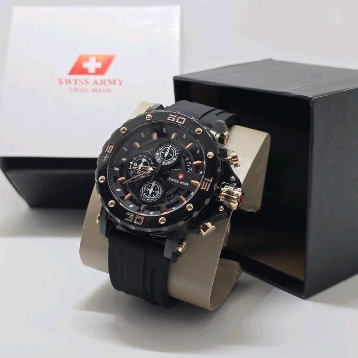 Jam Tangan Pria Swiss army tali karet bodi transparan crono aktif