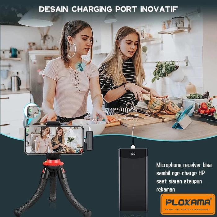 Mic Wireless PLOKAMA J13 Clip On Dual Lavalier Microphone Plug & Play Lapel Mic With Charging Case M