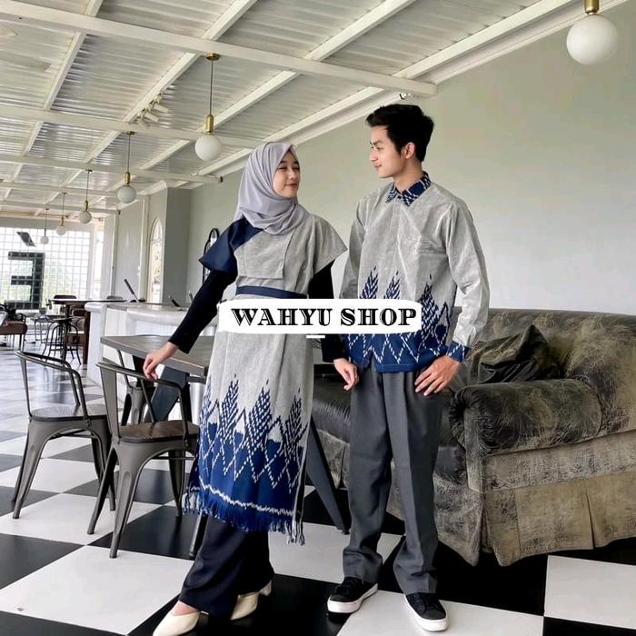 AURORA COUPLE TENUN GREY NAVY - AURORA DRESS TENUN - BAJU COUPLE TENUN - COUPLE TENUN KONDA Pesta Ou