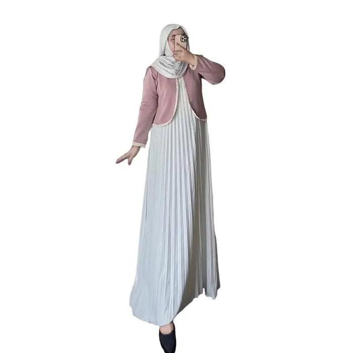 MM-ONESET Sabrina Setelan Blazer Crop Renda dan Inner Plisket Premium Up to 110kg - Muslim, Wanita G