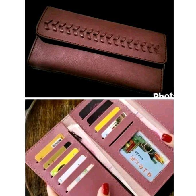 Dompet Panjang Wanita Lipat Bahan Tebal Kulit Kartu Uang - Cewek