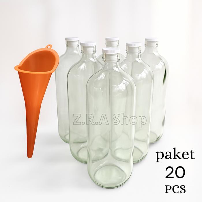 20Pcs Botol Kaca 1 Liter/Botol Bensin Eceran/Botol Minyak/Botol Jamu/Botol Minuman+Tutup Hot