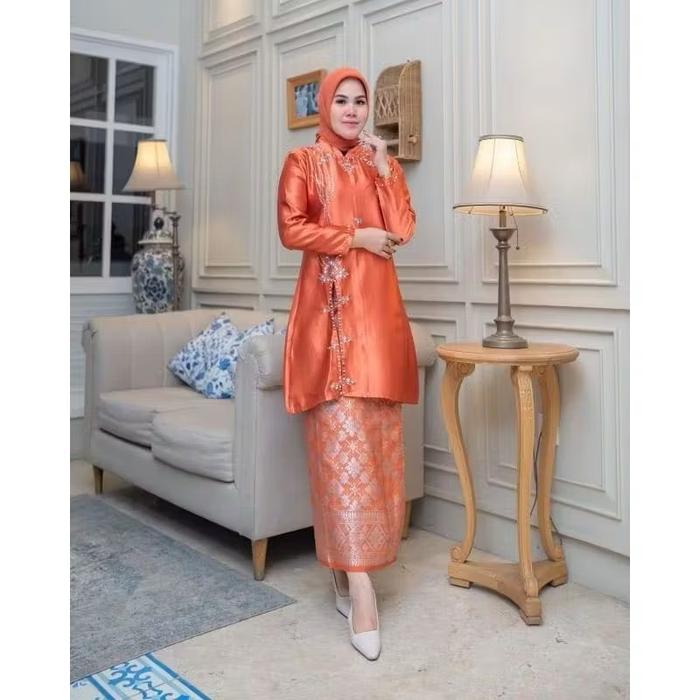 Setelan kebaya tunik kurung songket shanas - pakaian wanita kebaya modern - baju kurung dengan bahan