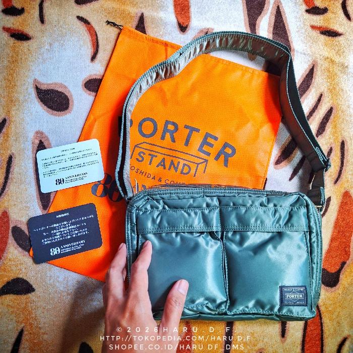 HEAD PORTER Yoshida Tanker Shoulder Bag S Hijau Selempang Pria Wanita Bahan Nylontwill 2 Kantong Dep