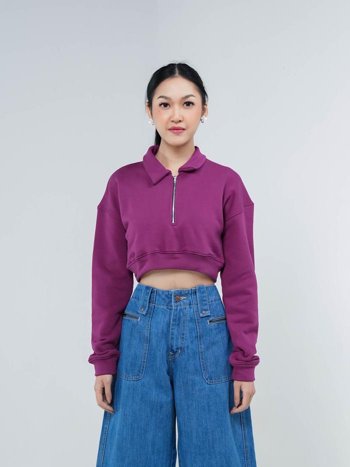 Hardware Clothing Atasan Rajut Wanita Lengan Panjang Crop Polo Sweater