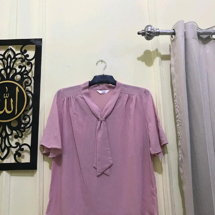 v- nock top Wanita kantor dan sehari-hari pink Atasan