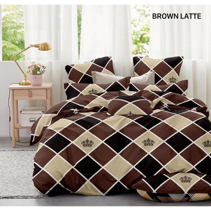 Sprei Aesthetic Bahan Bon1ta Motif Abstrak Coklat Katun Halus Tidak Luntur 1 Set Gratis Sarung Banta