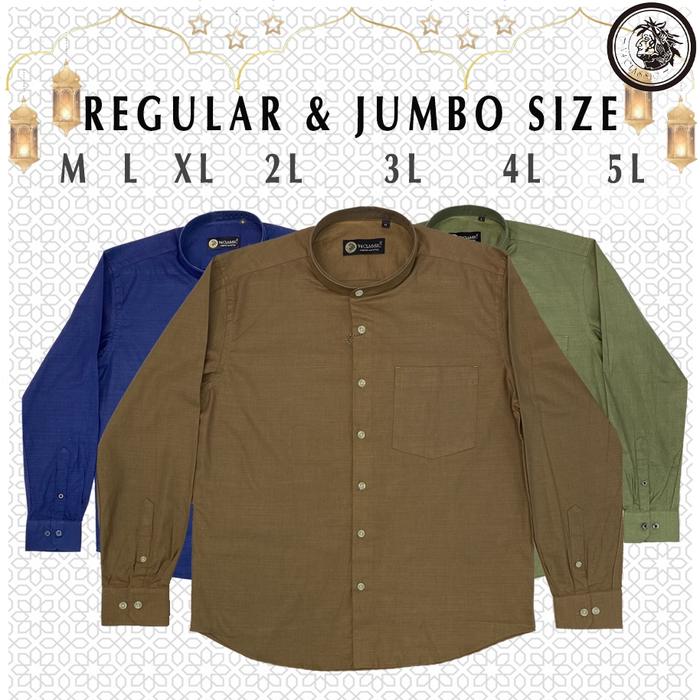 V4 CLASSIC DARKMAN M L XL 2L 3L 4L 5L - Kemeja Koko Pria Katun Rami JUMBO BIG SIZE Polos Lengan Panj