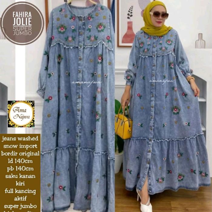 Fahira Jolie ld 140 Gamis Jeans Jumbo size besar Dress muslim premium Maxy elegan / Amj