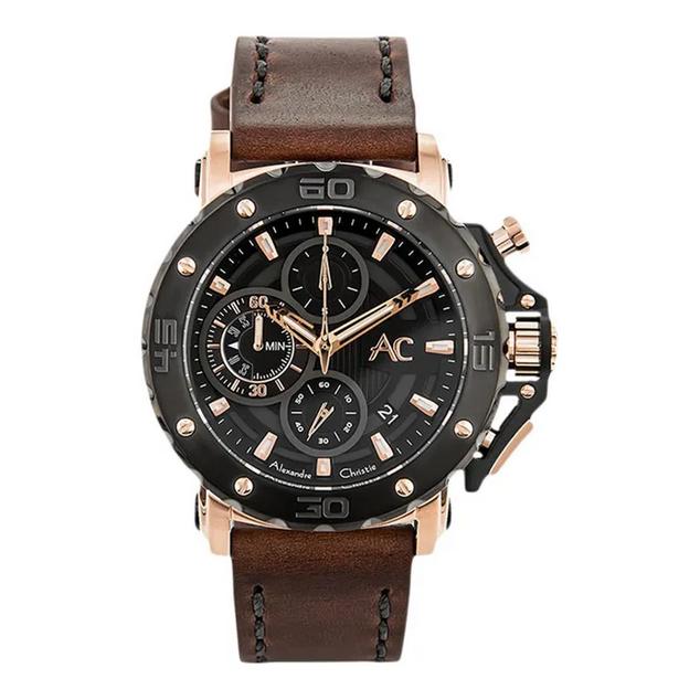 ALEXANDRE CHRISTIE AC 9205 PRIA ROSEGOLD BLACK LEATHER BROWN ORIGINAL