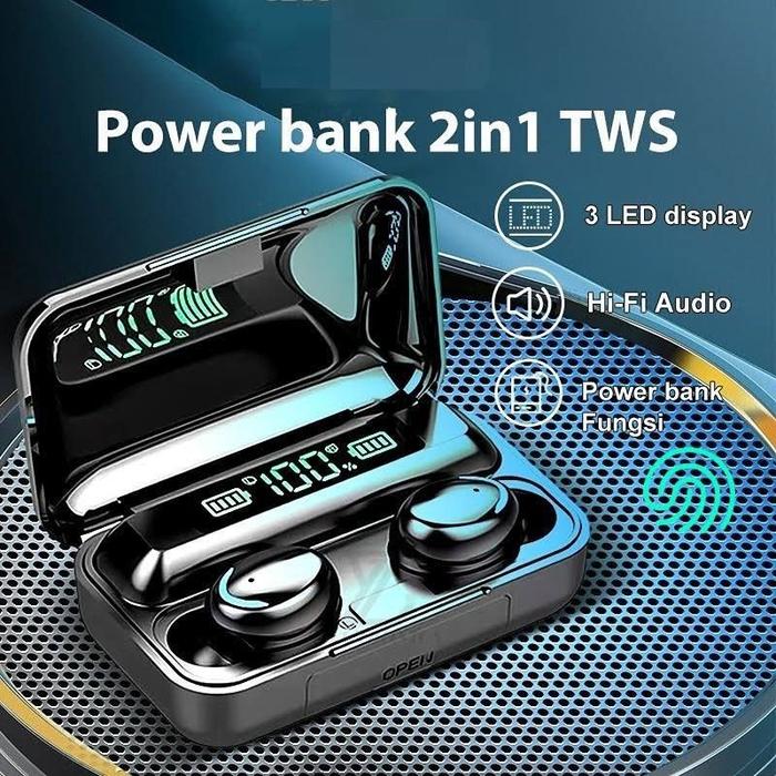 Headset Bluetooth TWS F9-5 M19 LED Touch Smart Display With Powerbank