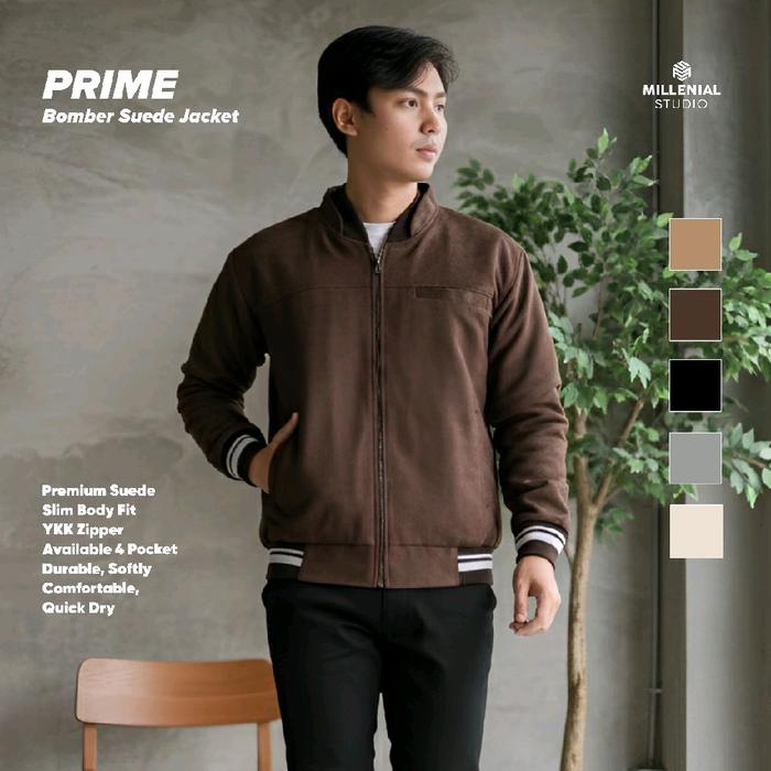 Millenial X BAPIN Jaket Bomber Suede Prime Brown Premium | Bomber Jacket Suede Lembut Tebal Pria Cok