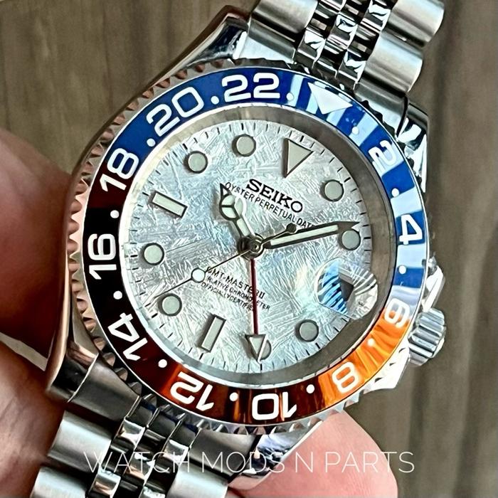 WMNP Jam Tangan Seiko Mod Homage Gmt Master meteorite dial Pepsi Ceramics bezel