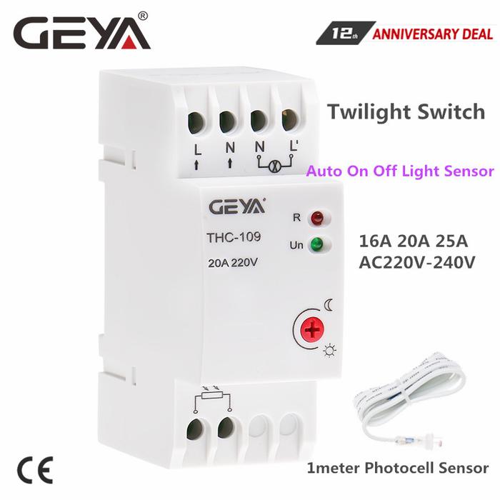 GEYA Din Rail Light Sensor Auto Manual ON OFF Photocell Light Control