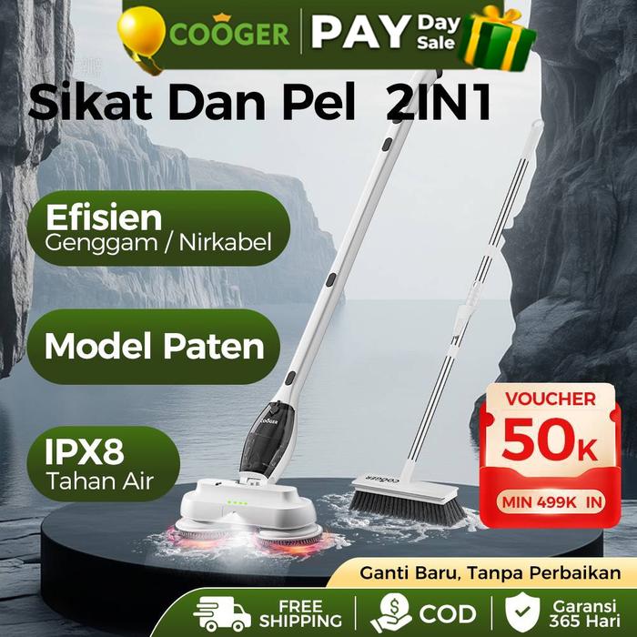 COOGER ELECTRIC Sikat Dan Pel Pembersih 2IN1 Cleaning Brush handhold Electrik Mops Cordless  Listrik