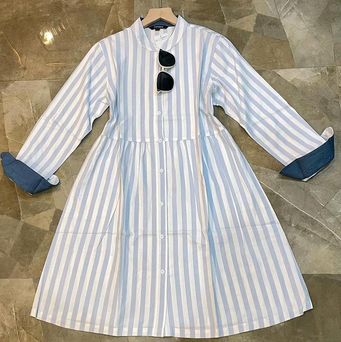 Tunik Salur Stripes Katun//Tunik Busui Atasan Baju Casual Garis Kerja Wanita Panjang Motif Stripe Dr