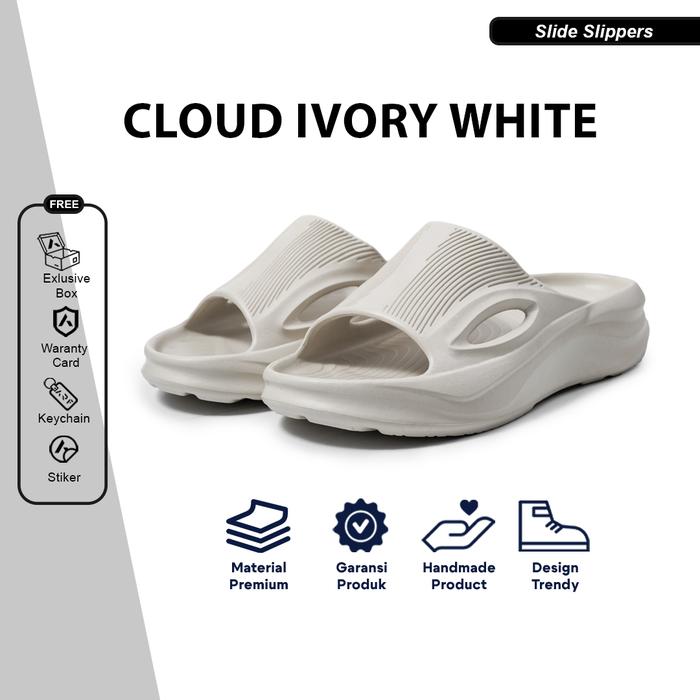 Sandal Slop Recovery Pria Wanita Terbaru 2025 Sendal Selop Distro Cloud Putih Gading