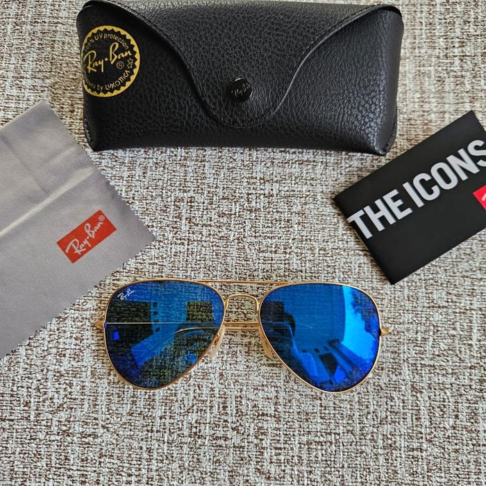 Kacamata Rayban Aviator RB3025 Gold Mirror Blue Second Original