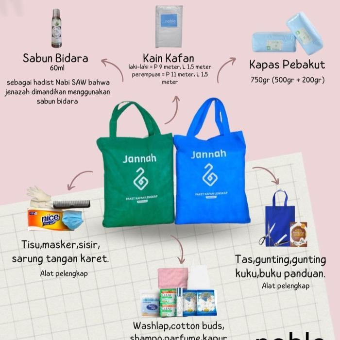 Terbaik Nobleshare - Paket perlengkapan kain kafan - kain kafan perempuan - kain kafan laki-laki - p