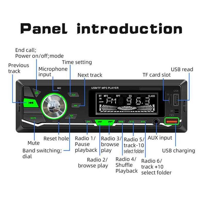 Tape Mobil Audio MP3 Player LCD RGB Bluetooth 5.1 Wireless 60W - 2225 Head Unit Car