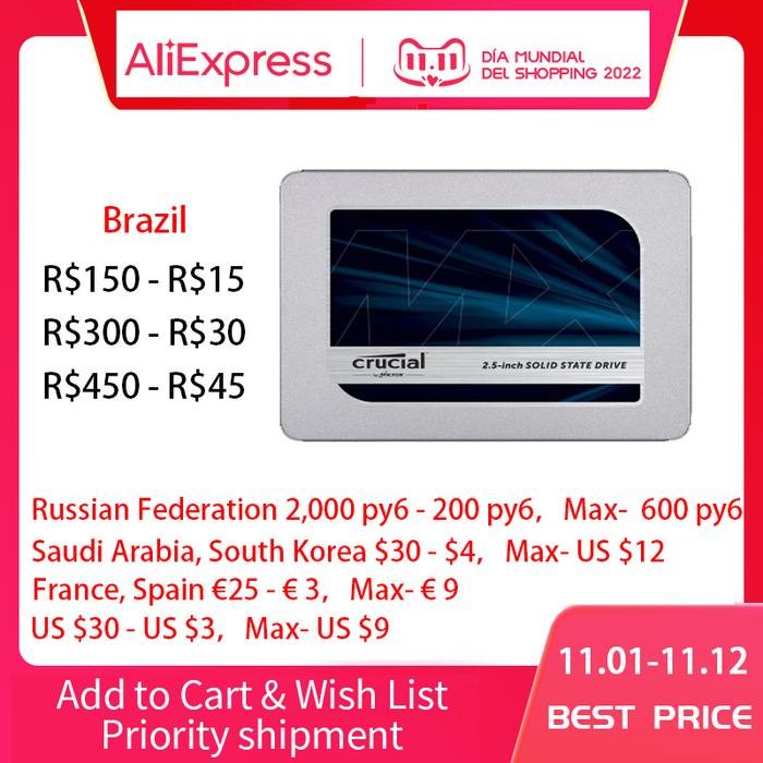 Internal solid state drive Crucial MX500 250GB 500GB 1000GB 2000GB