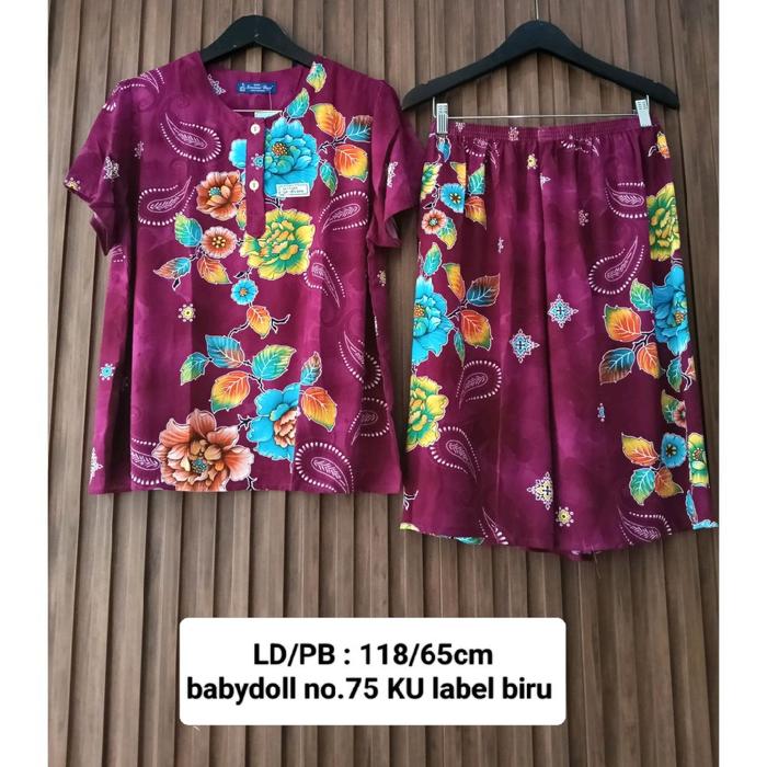 Babydoll/setcel kencana ungu label biru no.75/babydoll kancing depan kencana ungu label biru rayon p