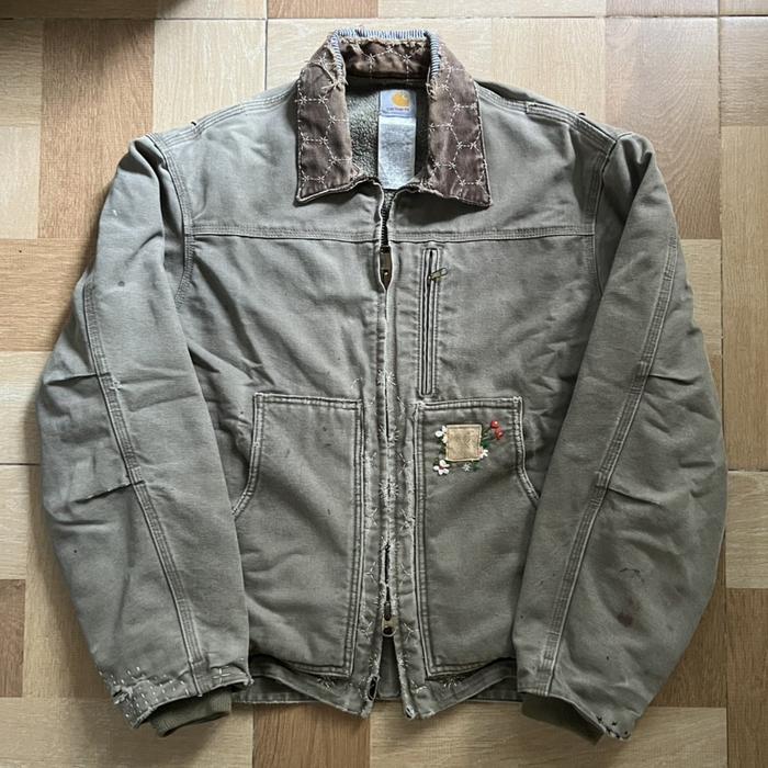 Carhartt Detroit Jacket C61 MUS 1 of 1 Custom Trashed Duck Canvas Inner Sherpa Double Zipper Size M