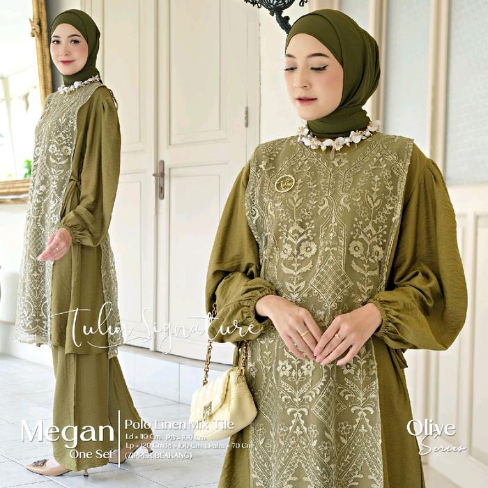 ONE SET PESTA kondangan MEGANN BY Tulus Signature bahan Polo linen Mix Tile LD 110 Good quality Musl