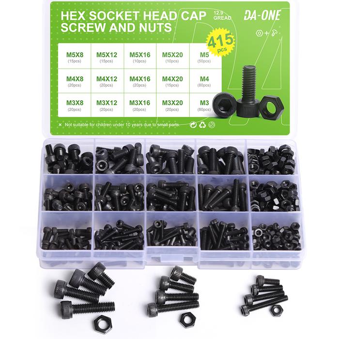 DA-ONE 415pcs M3 M4 M5 12.9 Grade High Quality Black Allen Bolt Hex