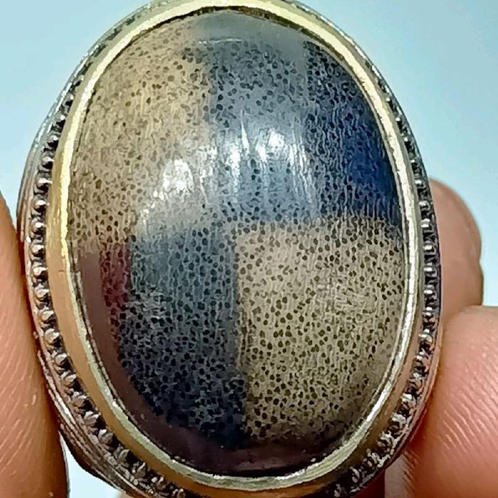 Cincin Batu Fosil Galih Kelor Tapak Jalak Hitam Putih