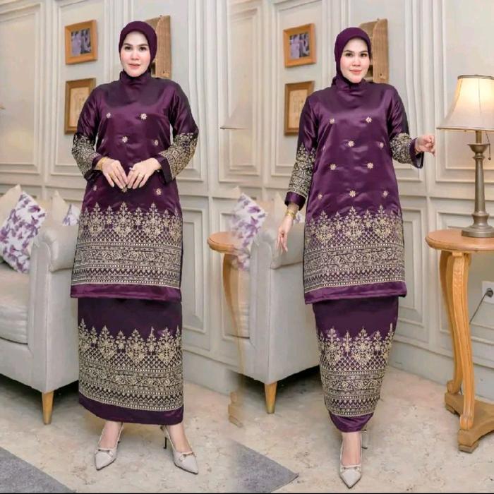 COD FREE HIJAB!! One Set Kebaya Melayu Model Terbaru Baju Kurung melayu Tunik Kurung Bordir Tebal Vo