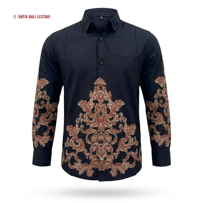 Batik Bali Lestari Kemeja Katun Pria Slimfit Hitam (UZUM / UZAM)