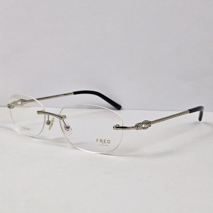 frame kacamata wanita elegan oval fred frameless bor titanium Force 10 Evo silver bisa Lensa Photocr