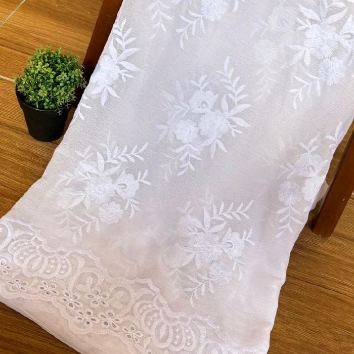 KAIN SIFON EMBROIDERY SIFT BORDIR IMPORT UKURAN 1 BAJU  1,4 X 1,5 M.Kain Putih Kebaya Lembut Wanita 