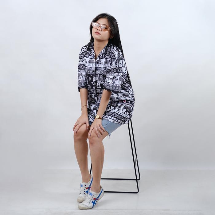 Dowear Baju Kemeja Motif Laki Laki Perempuan Full Print Printing Kemeja Vintage GAJAH THAILAND 905