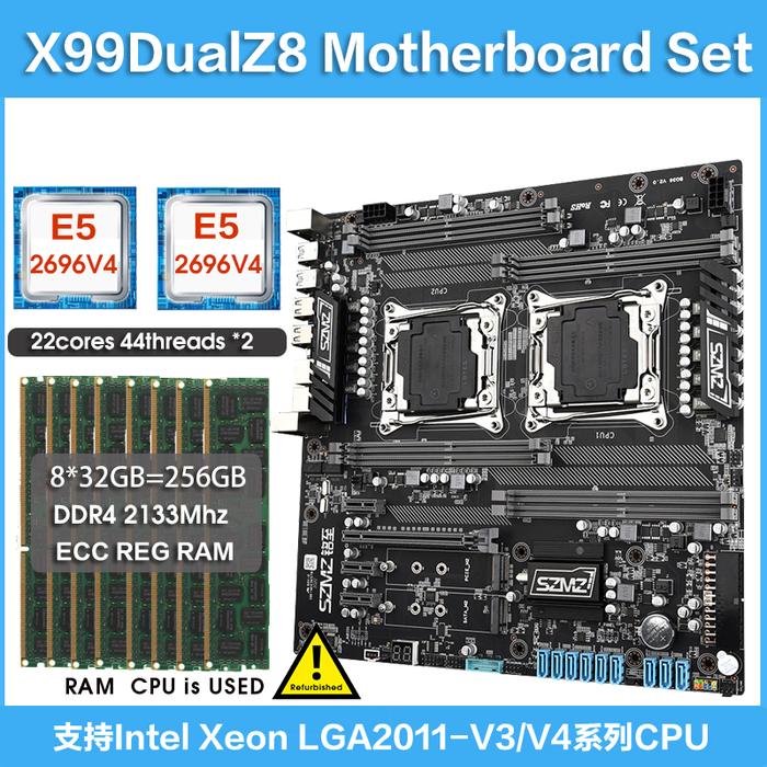 X99 Dual Z8 Motherboard Set Combo With Intel Xeon E5 2696 V4 Dual CPU
