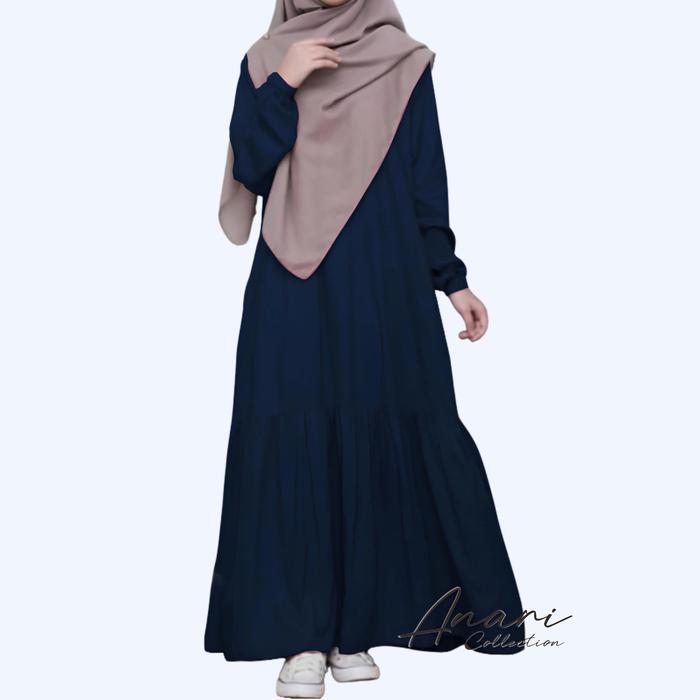 Anari Collection Dress Abaya Serut Lengan Karet / Abaya Serut Remaja Dewasa Santri Putri Kekinian Uk