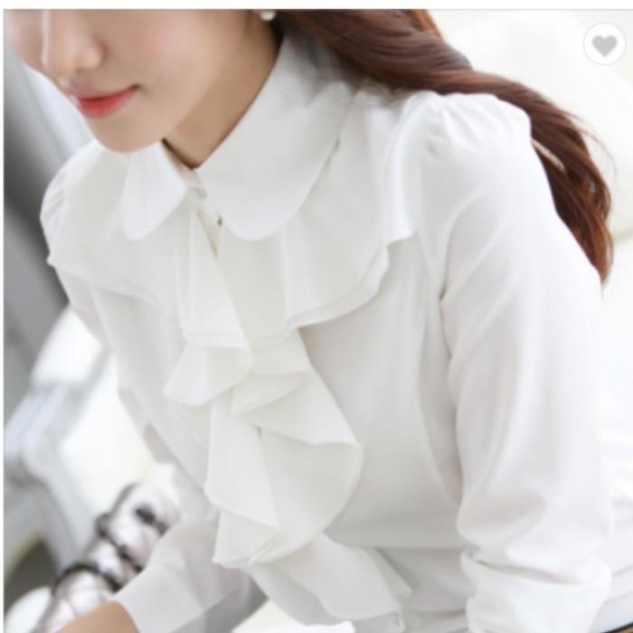BLOUSE KOREA OFFICE Baju Blus Bluse Atasan Wanita Cewek Korea Korean Kerja Kampus Warna Putih